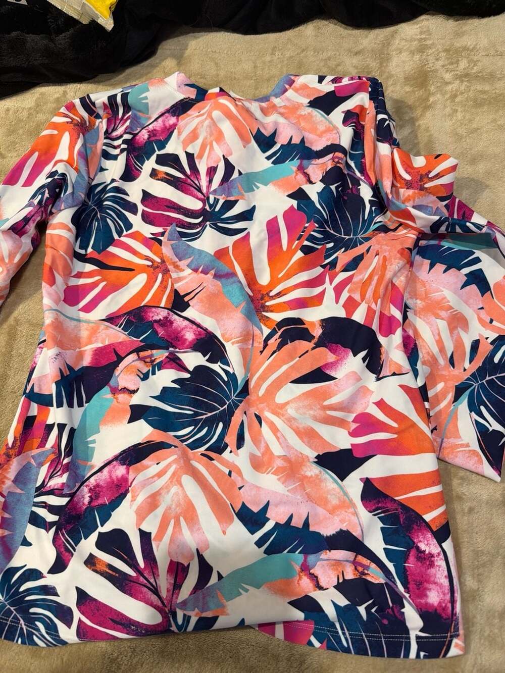 Island Escape Women's Tropical Print Half-Zip Long Sleeve Rashguard Swimsuit - Picture 5 of 5